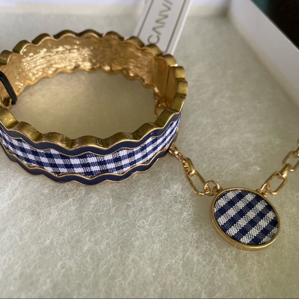 Canvas Navy Gingham Statement Bracelet and Pendant Necklace Set